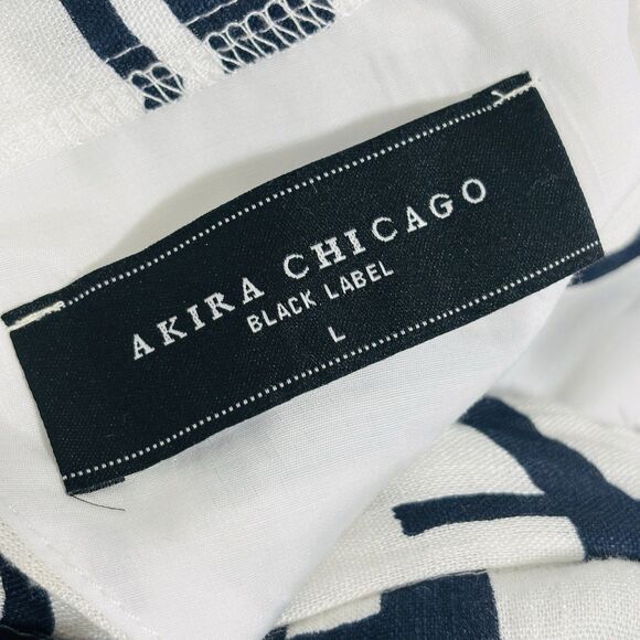 Akira Chicago Romper Sz Large Navy White Cutout Back Layered Short Sleeve - Picture 11 of 12